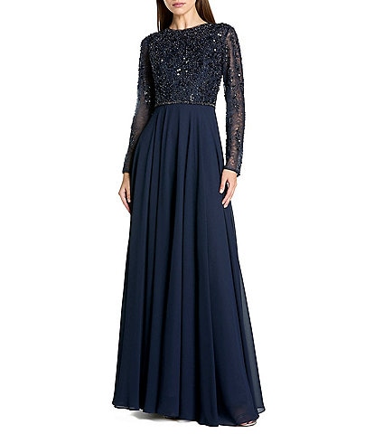 Tadashi Shoji Long Sleeve Illusion Lace V-Neck Jumpsuit | Dillard's