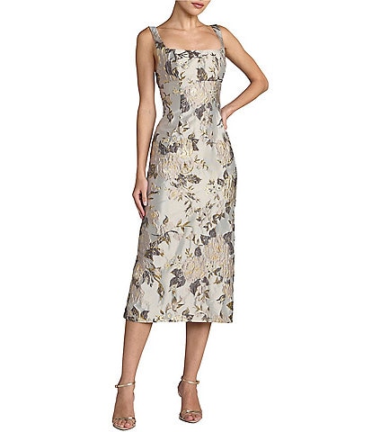 mac duggal scoop-neck floral beaded mesh midi dress - Beige Sleeveless Paillette Embellished Fitted 60s mod fashion | Style_Brenda Formal gown this style delivers a Size:4XL/ US 18