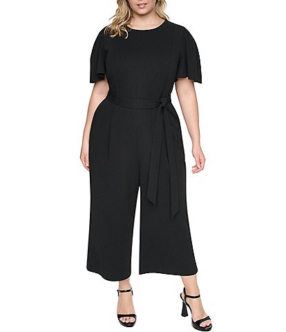 Adrianna Papell Plus Size Sleeveless Crew Neck Overlay Jumpsuit