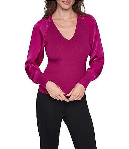 DKNY by Donna Karan Satin Crease Point Collar Twist Button Front
