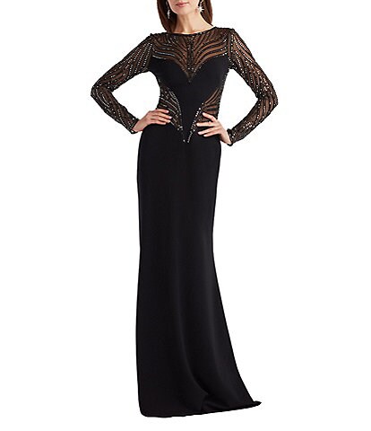 Tadashi Shoji Off-The-Shoulder Long Sleeve Embroidered Lace Bodice