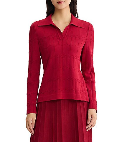 MISOOK Shadow Stripe Ribbed Knit Mock Neck Long Sleeve Metallic