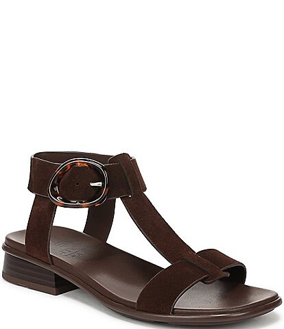 Naturalizer Brandy Leather Big Buckle Hardware T-Strap Ankle Wrap