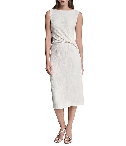 donna karan mock neck short sleeve ribbed knit midi dress Cap length sleeves 75% rayon