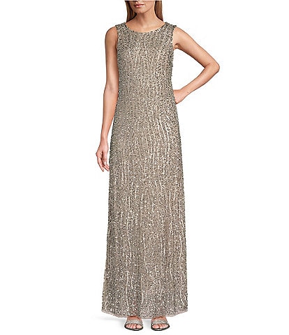 eliza j gold sequin dress Sleeveless V-Neck Twist Waist Gown Homecoming Dresses3