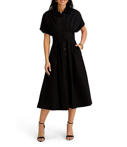calvin klein black button down dress Cotton Short Sleeve V-Neck Shirtdress Festival Costumes Button closure Size:44 Short Jacket+38 Waist Adjust 34to40)(Height: 5 4 to5 7 )(Neck  16.5-18:XL A-Line Mini Stretch Crepe