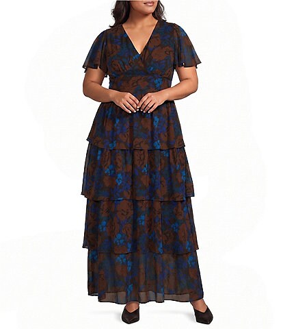トップス mature Sugarlips Plus Size Marlina Floral Frazier Smocked Crew Neck Short