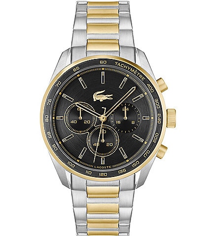 LACOSTE グレー アナログ クロノグラフ 時計 Lacoste Men's Boston Quartz Chronograph Stainless Steel Navy Dial