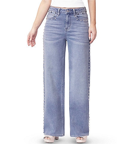 Signature 8 Wide Leg Rhinestone Beaded Denim Jeans | Dillard's