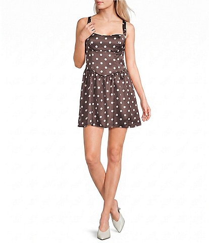 topshop brown gingham ruffle mini dress Chiffon Polka Dot Drop Waist Simple Square Neckline A-Line Rose/Gold Size:12/46 The lightweight woven cotton