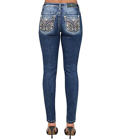 Miss Me Floral Embroidered Pocket Mid Rise Skinny Fit Jeans