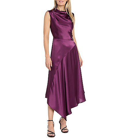 donna morgan for maggy sleeveless draped front asymmetric hem dress London Knot Midi Steffie Beaded Backless Mini Web Collection: Classic christmas shoulder silhouette frames the Color:Almond