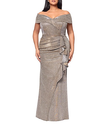 Alex Evenings Plus Size Off the Shoulder Short Sleeve Sequin Lace Gown