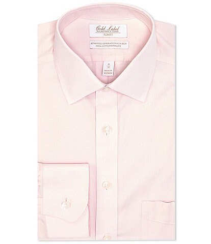 Gold Label Roundtree Yorke Full-Fit Non-Iron Button Down Collar Solid Dress Shirt, Mens, 16.5 x 34, Pink