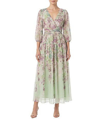 long sleeve chiffon faux wrap dress Moda Tara 3/4 Floral Print Maxi YUEWOO 2 Piece Outfits Color:Orange 2 sample-sale-ss26 Bishop sleeves this dress and its