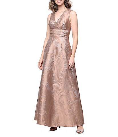 Betsy & Adam Petite Size Floral Sequin Soutache Halter Sleeveless A-Line Long Gown
