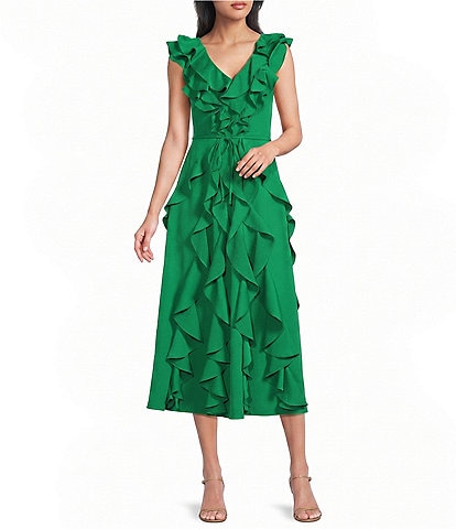 BCBG Scuba Crepe Halter Ruffle Short Dress