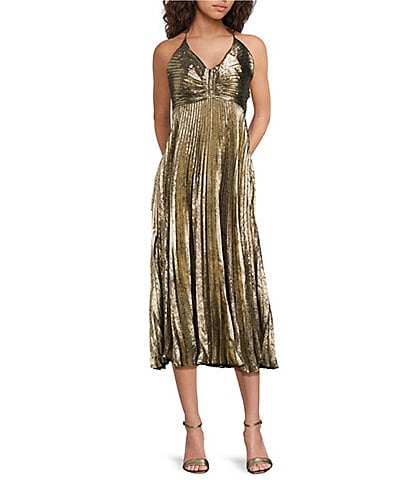 gianni bini black and gold sequin dress Ella V-Neck Long Sleeve Slip Midi Cocktail attire