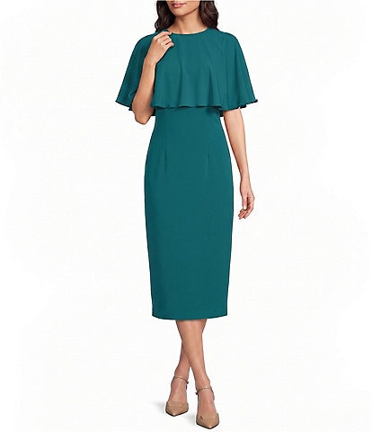calvin klein green scuba dress Cap Sleeve Split V-Neck Crepe Sheath replacer-import
