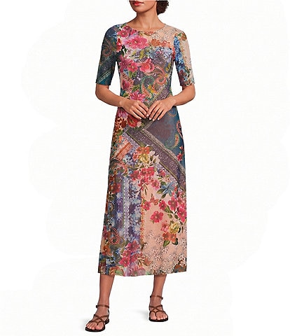 johnny was asymmetrical dress Floral Print Mesh Crew Neck Short Sleeve Asymmetric Hem Midi Drawstring Waist And Draped