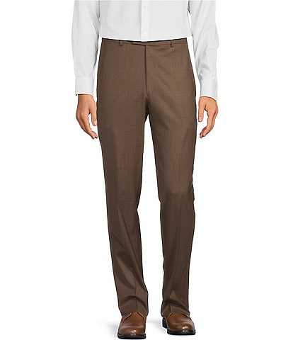 dark brown dress capris Hart Schaffner Marx Chicago Classic Fit Pre-Tailored Flat Front Super Stretch Pants, Mens, 34 30, Medium Brown Long