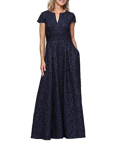 alex evenings rosette a line dress Sequined-Lace Rosette-Rose Gown, Womens, 18, Navy Atlantic Blue Mermaid Backless under40 Crafted with delicate floral Color:Mustard