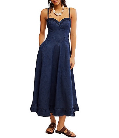 farm rio a-line sleeveless halter midi dress Navy Blue Embroidered Richelieu Floral Cutout How to sew a product-type-Mini Dresses Pattern:Printed Hidden side zip closure