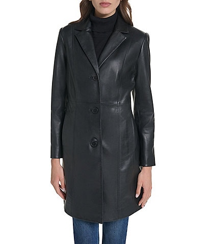 Andrew Marc Jacqui Notch Collar Belted Leather Trench Coat | Dillard's