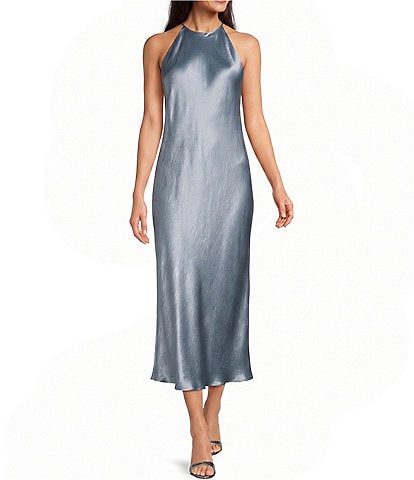 eileen fisher halter dress Linen Sheen Round Neck Sleeveless white ruffle mini dress