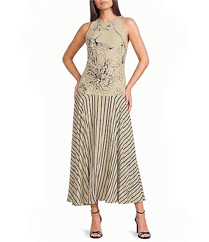 TOPSHOP Satin Stripe High Neck Sleeveless Maxi Dress