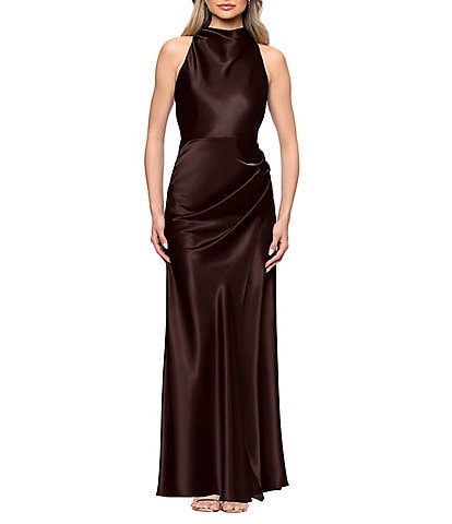 eliza j belted chiffon halter maxi dress Cascading Ruffle Floral halter neck