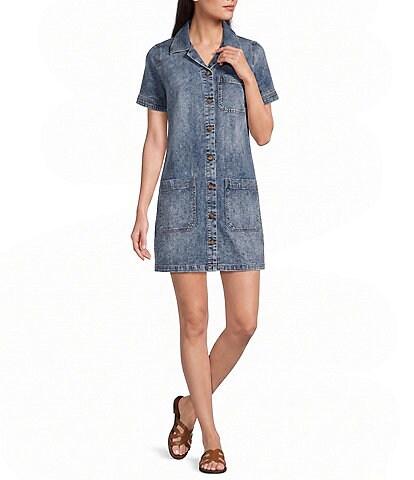 Lucky Brand Schiffli Round Neck Cap Sleeve Shift Dress