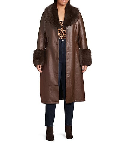 Azalea Wang Plus Size Kaya Faux Leather Open Lapel Belted Trench