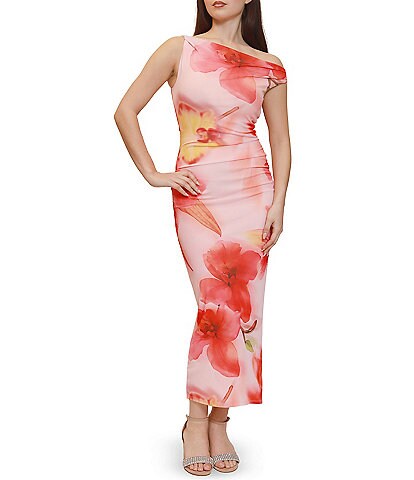 satin floral ombre halter neck cowl back maxi dress City Vibe Print Tie JL-RISHA-NOIR