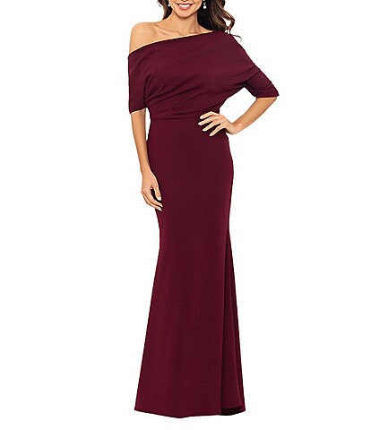eliza j jersey dress Off the Shoulder Ruched Knit Long pair:elaria-thong-heels-with-hardware-martini-olive