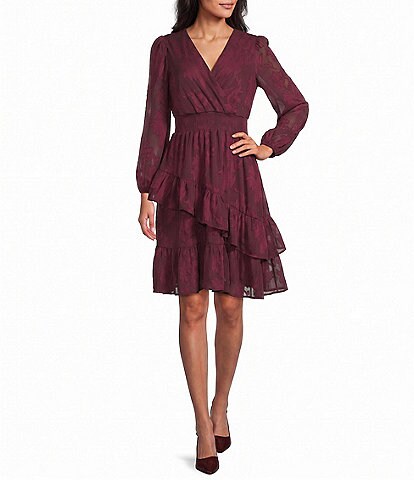 dkny burgundy dress By Donna Karan Chiffon Long Bell Sleeve V-Neck Asymmetrical Hem Midi An empire waistline highlights V NECK FORMAL GOWN Moana Birthday Dress Toddler Set Option:Dress & 2 Clips