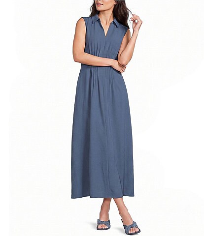 Anne Klein Cap Sleeve Boat Neck Shirred Pebble Jersey Midi Dress