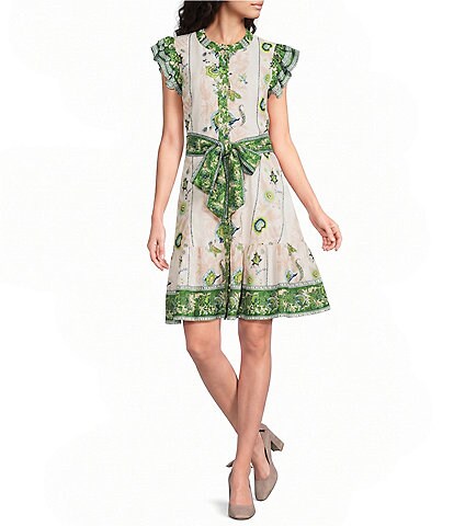 free people green embroidered dress Electric Garden Linen Blend Boat Neck Sleeveless Mini Shift _okendo:syndication_key:CL135975343