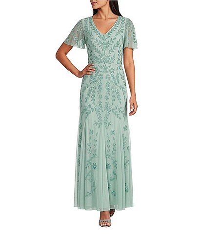 oleg cassini sage beaded dress 3D Floral Embroidered Bodice Strapless Chiffon Gown to special formal dress shoes ✨ Myth: Black Wedding Color:05