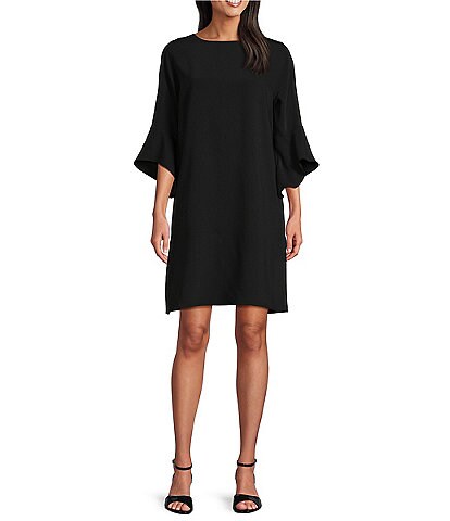 Caroline Rose Matte Crepe Crew Neck 3/4 Sleeve Pocketed Shift