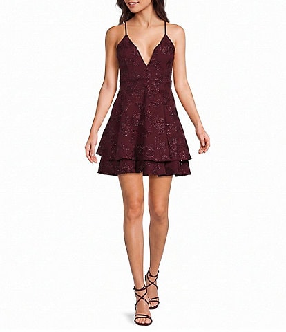 Honey and Rosie Lace Sweetheart Neck Fit And Flare Lace Up Back