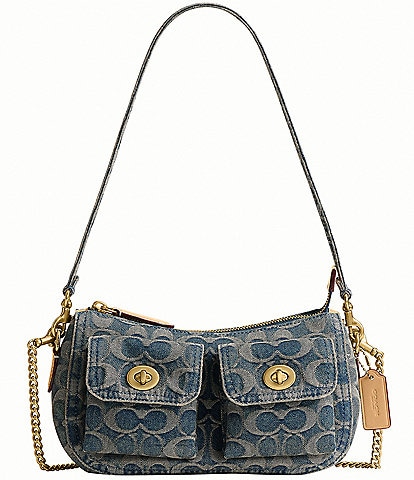 バッグ COACH Denim Ergo shoulder Signature COACH Denim Signature Belted Ergo Small Shoulder Bag | Dillard's