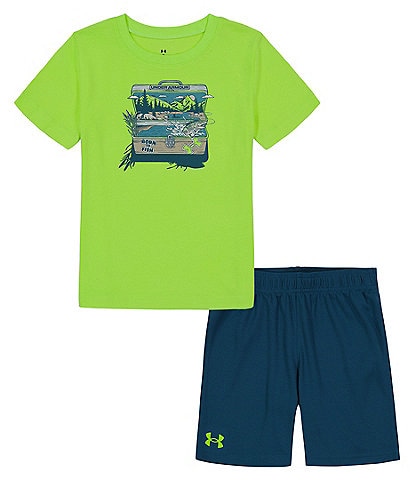 Under Armour Little Boys 2T-7 Short Sleeve Outdoor Tackle Box Tee & Shorts Set