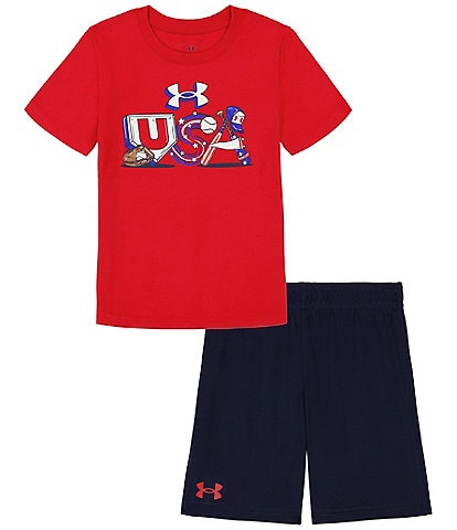 Under Armour Baby Boys 12-24 Months Short Sleeve Americana USA/Baseball-Themed Jersey T-Shirt & Solid Mesh Shorts Set