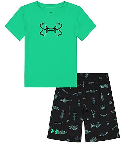 Under Armour Baby Boys 12-24 Months Short Sleeve Hook Logo T-Shirt & Allover Lure Printed Shorts Set