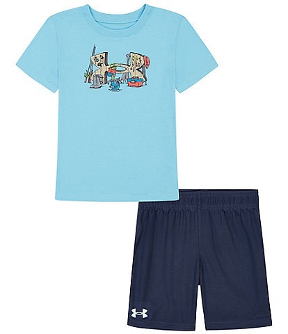 Under Armour Baby Boys 12-24 Months Short Sleeve Logo Tackle Box Jersey T-Shirt & Solid Mesh Short Set