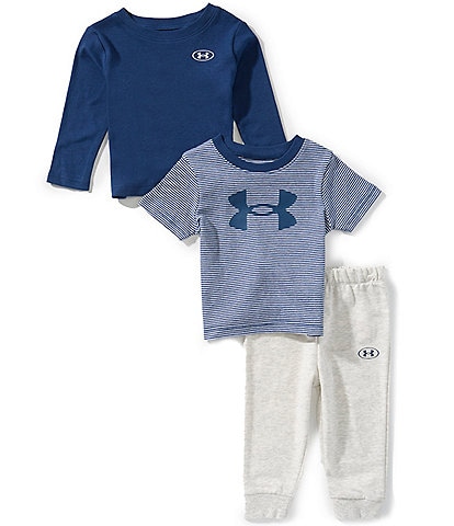 Under Armour Baby Boys Core Natural Short Sleeve Stripe Tee, Long Sleeve Logo Tee & Jogger Pants 3-Piece Set