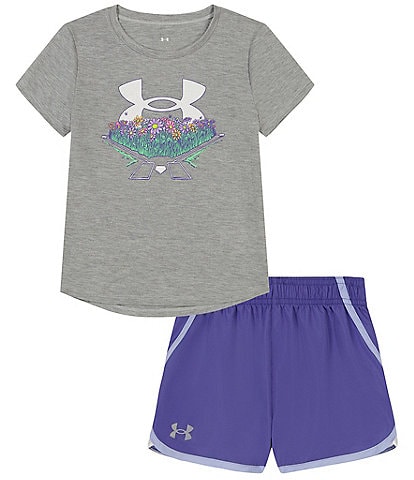 Under Armour Baby Girls 12-24 Months Short Sleeve Daisy Field T-Shirt and Shorts Set
