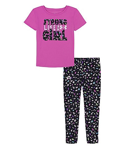 Under Armour Baby Girls 12-24 Months Short Sleeve Strong Like A Girl T-Shirt & Printed Leggings Set