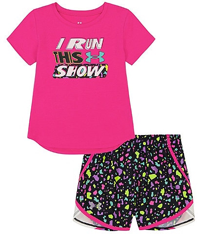 Under Armour Baby Girls 12-24 Short Sleeve I Run This Show T-Shirt & Printed Woven Shorts Set
